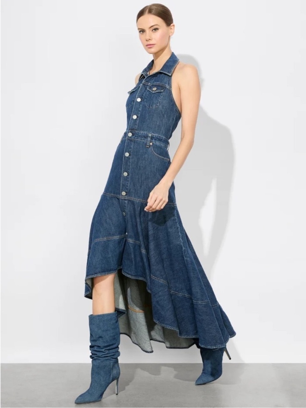 alice + olivia JUANA HIGH LOW DENIM DRESS - Picture 4 of 11